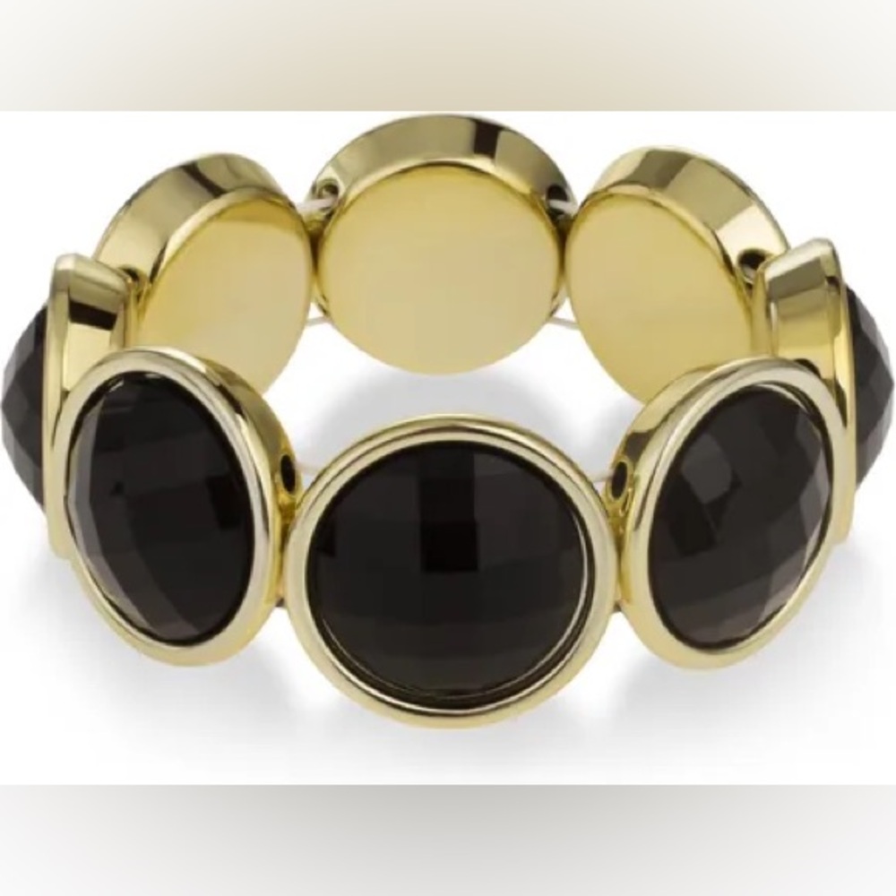 Gold tone stretchy bracelets with black stones